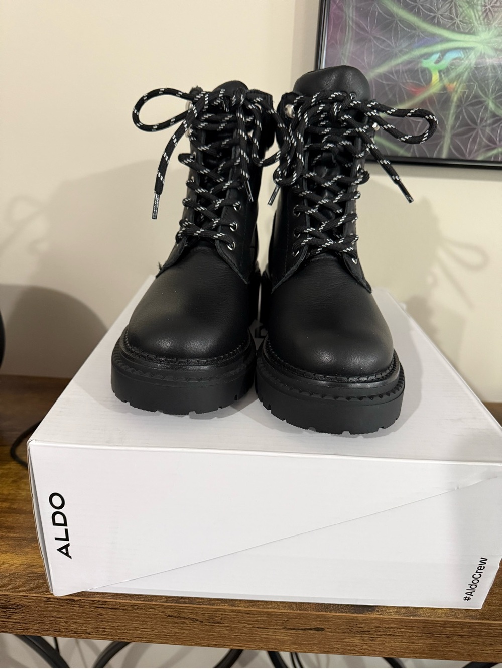 Aldo Women's Black Lace-Up Chunky Combat/Hiking Boots - 6.5